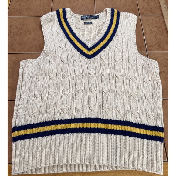 Polo Ralph Lauren Other - Polo Ralph Lauren Cricket Sweater Vest Sz L Mens Beige Linen Cashmere Cable Knit